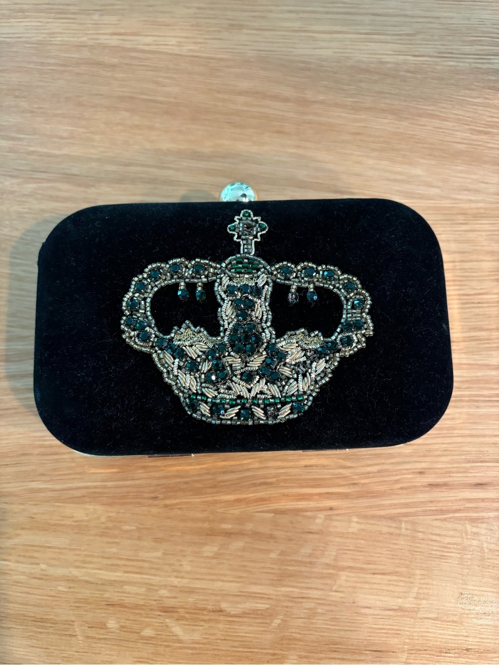 RARE St. Xavier The Met Beaded Crown Black Velvet Evening Clutch - Handmade